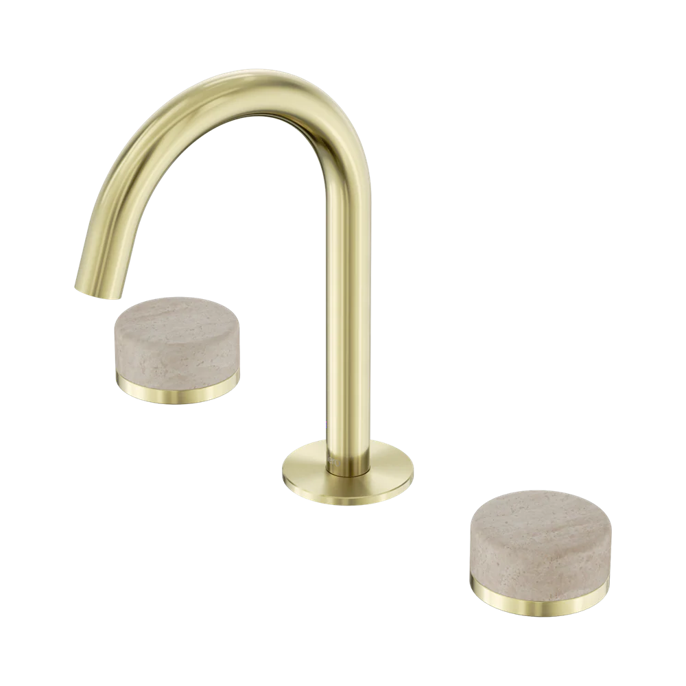 Nero Serenity Basin Set Arc Spout With Rome Travertine Handle Brushed Gold - Image 3