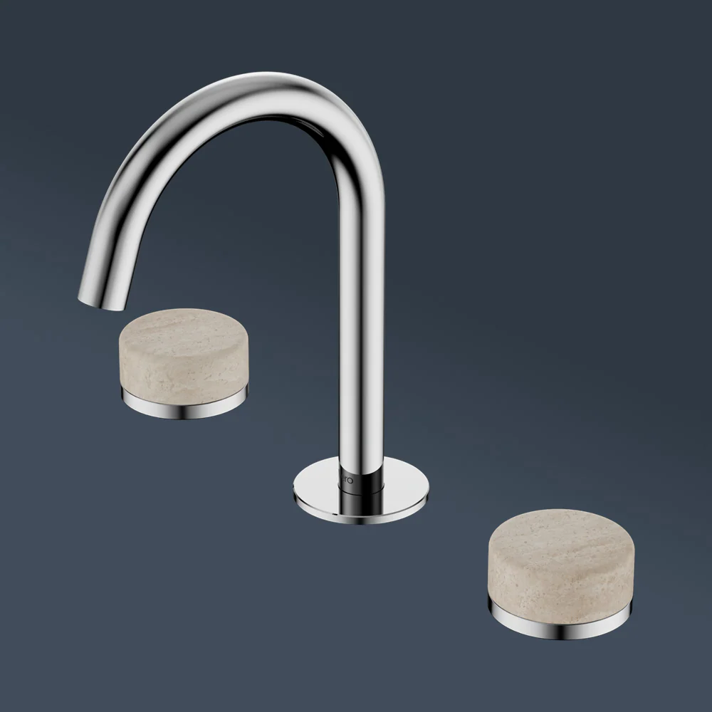 Nero Serenity Basin Set Arc Spout With Rome Travertine Handle Chrome - Image 2