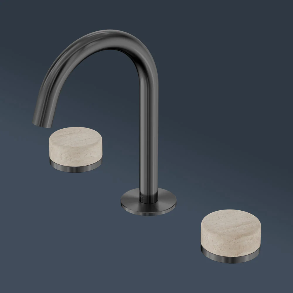 Nero Serenity Basin Set Arc Spout With Rome Travertine Handle Gunmetal - Image 2