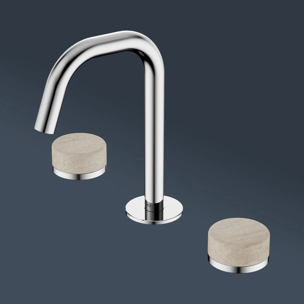 Nero Serenity Basin Set Edge Spout With Rome Travertine Handle Chrome - Image 2