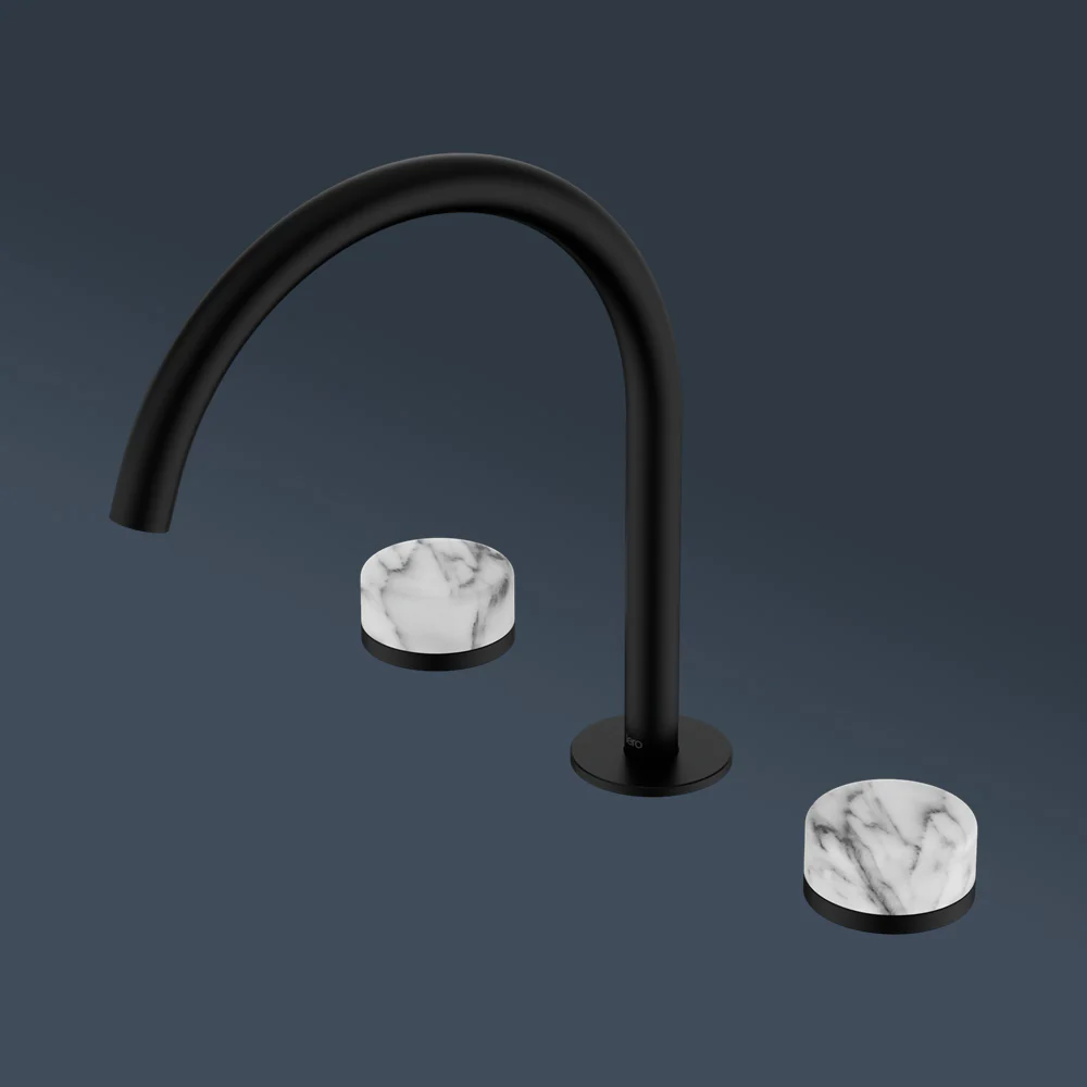 Nero Serenity Bath/Kitchen Set Arc Spout With Arabescato Corchia Handle Matte Black - Image 2