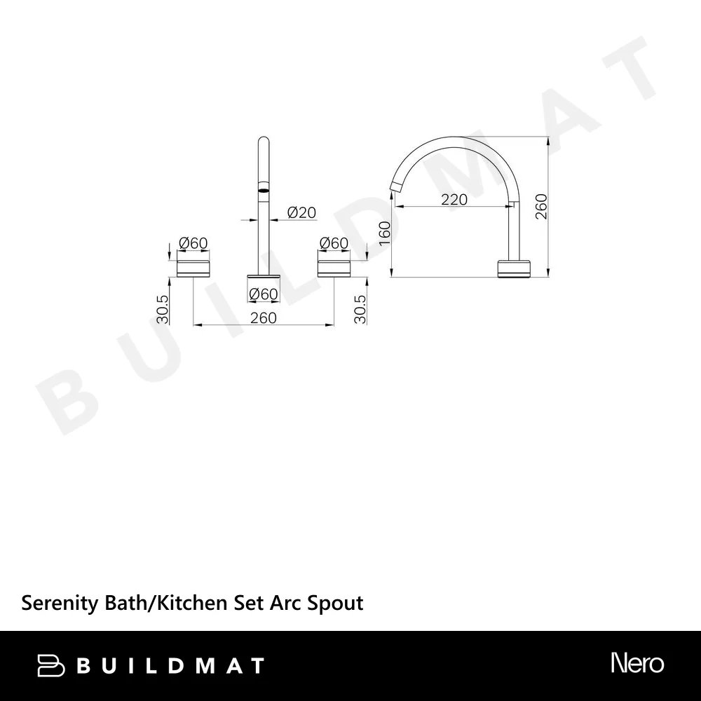 Nero Serenity Bath/Kitchen Set Arc Spout With Carrara Handle Brushed Nickel - Image 4