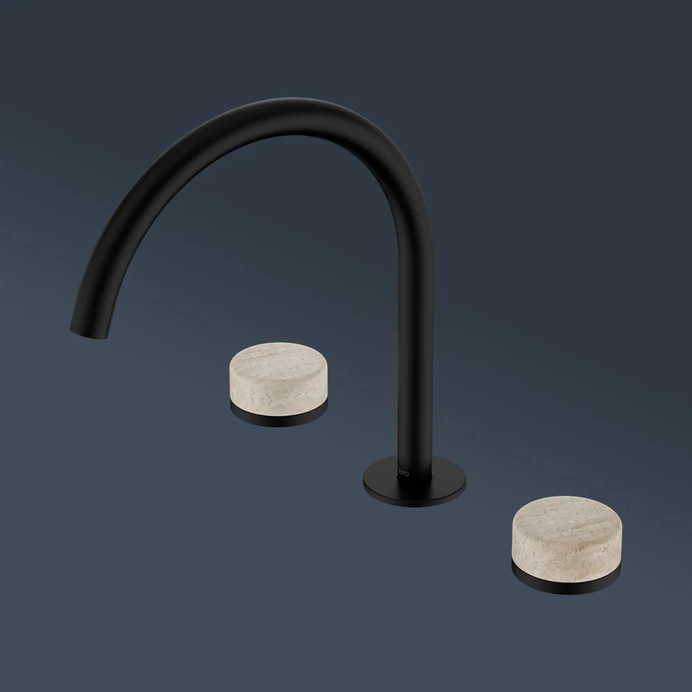 Nero Serenity Bath/Kitchen Set Arc Spout With Rome Travertine Handle Matte Black - Image 2