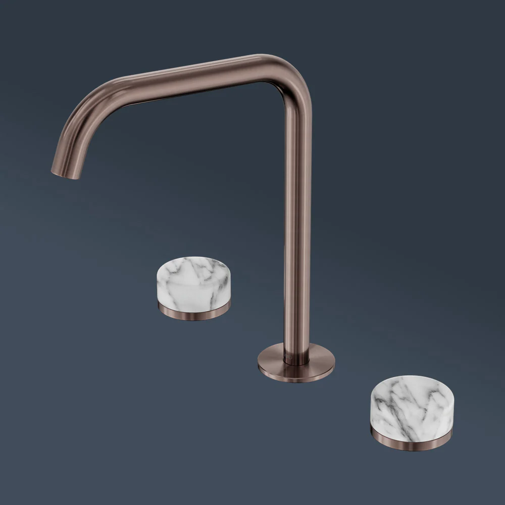 Nero Serenity Bath/Kitchen Set Edge Spout With Arabescato Corchia Handle Brushed Bronze - Image 2