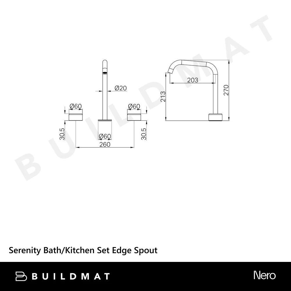 Nero Serenity Bath/Kitchen Set Edge Spout With Metal Handle Matte Black - Image 4