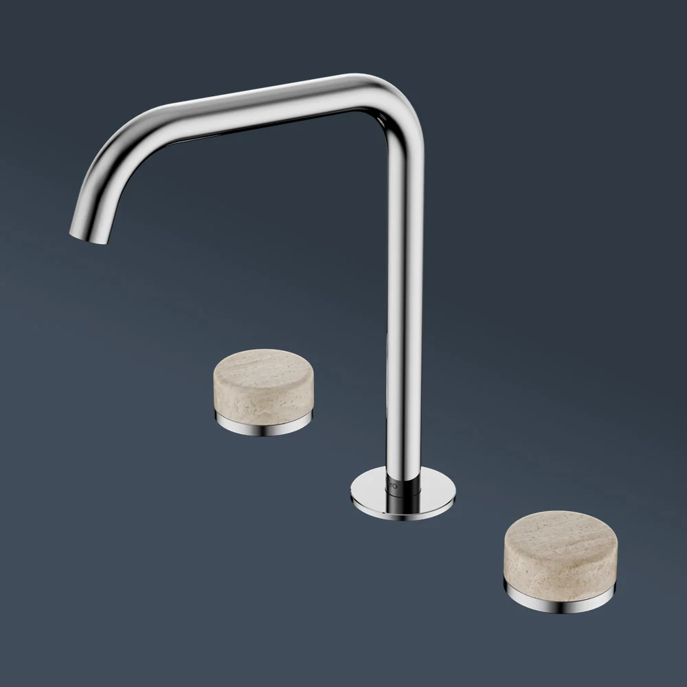 Nero Serenity Bath/Kitchen Set Edge Spout With Rome Travertine Handle Chrome - Image 2