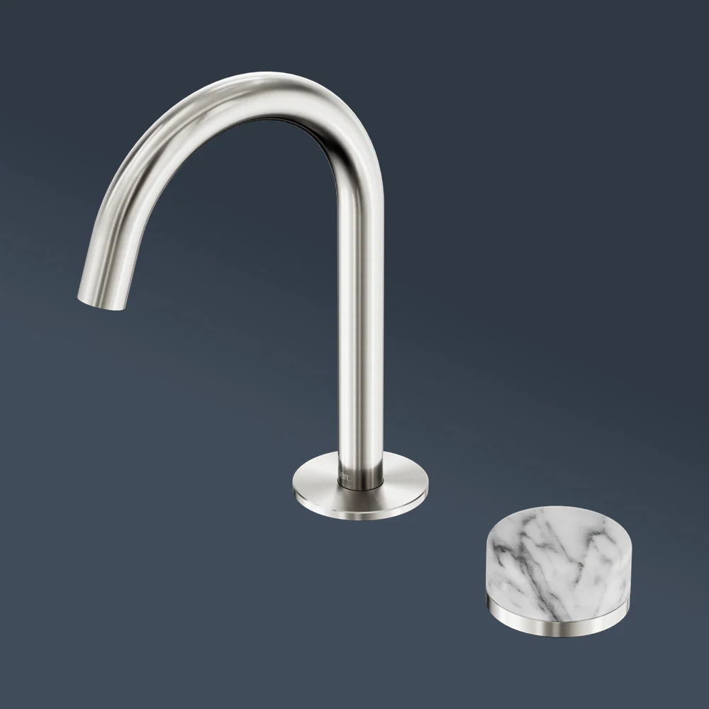 Nero Serenity Progressive Basin Mixer Arc Spout With Arabescato Corchia Handle Brushed Nickel - Image 2