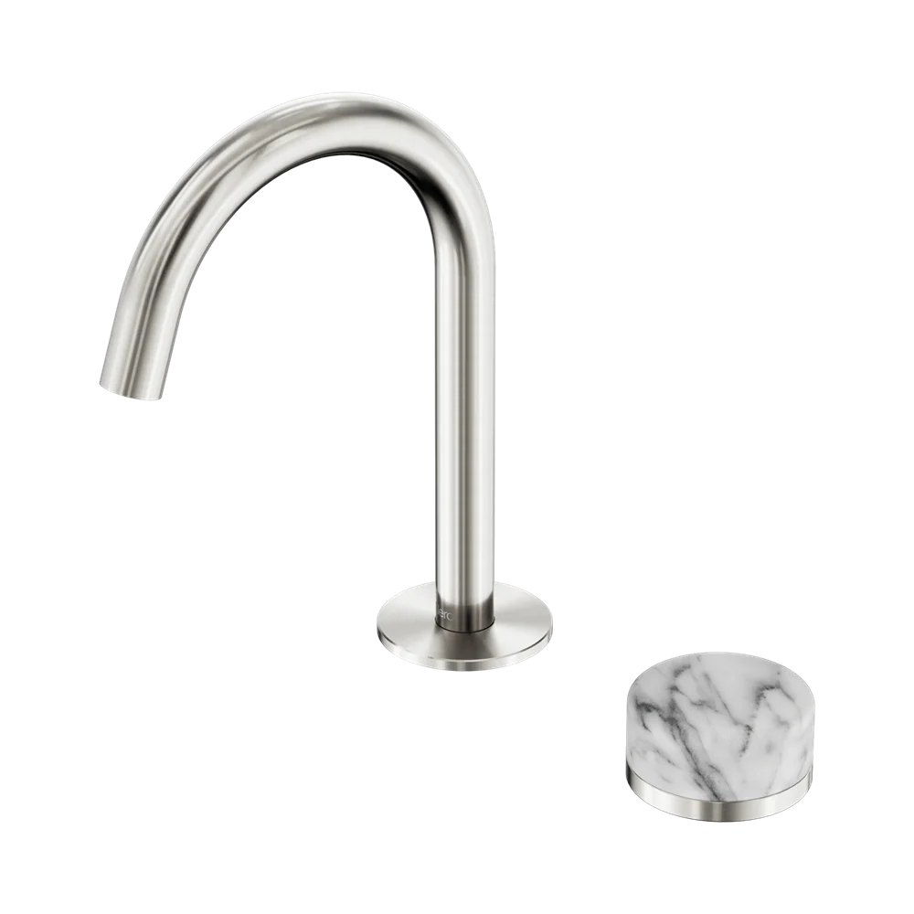 Nero Serenity Progressive Basin Mixer Arc Spout With Arabescato Corchia Handle Brushed Nickel - Image 3