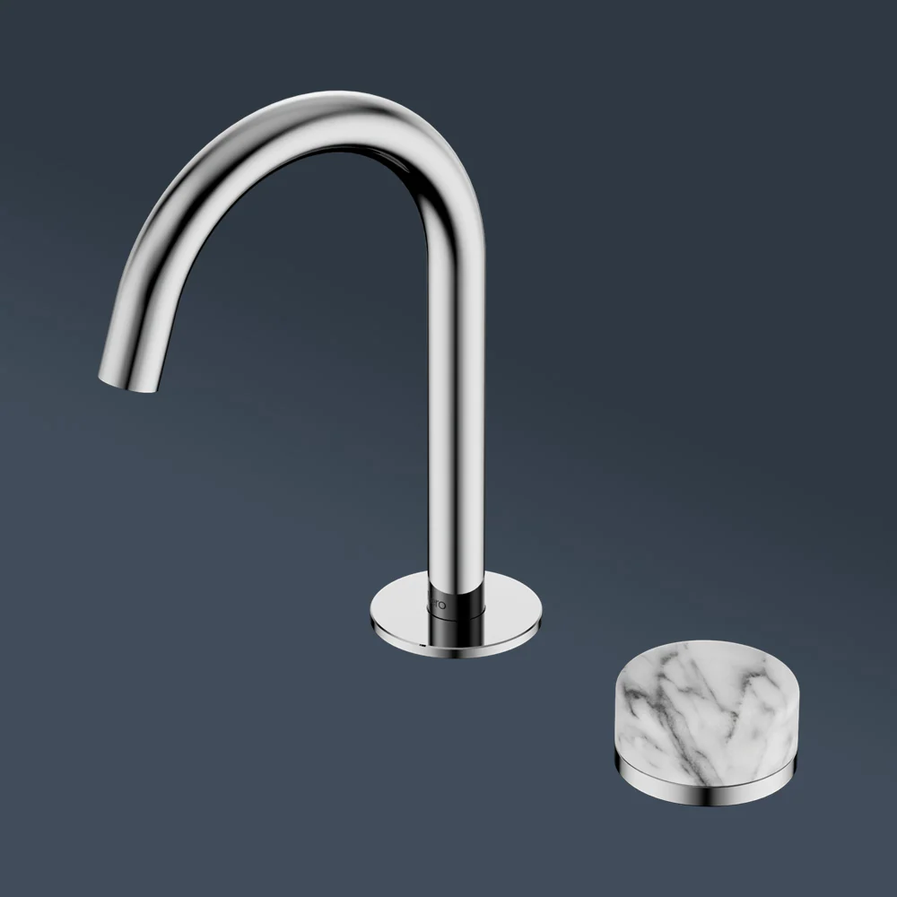 Nero Serenity Progressive Basin Mixer Arc Spout With Arabescato Corchia Handle Chrome - Image 2