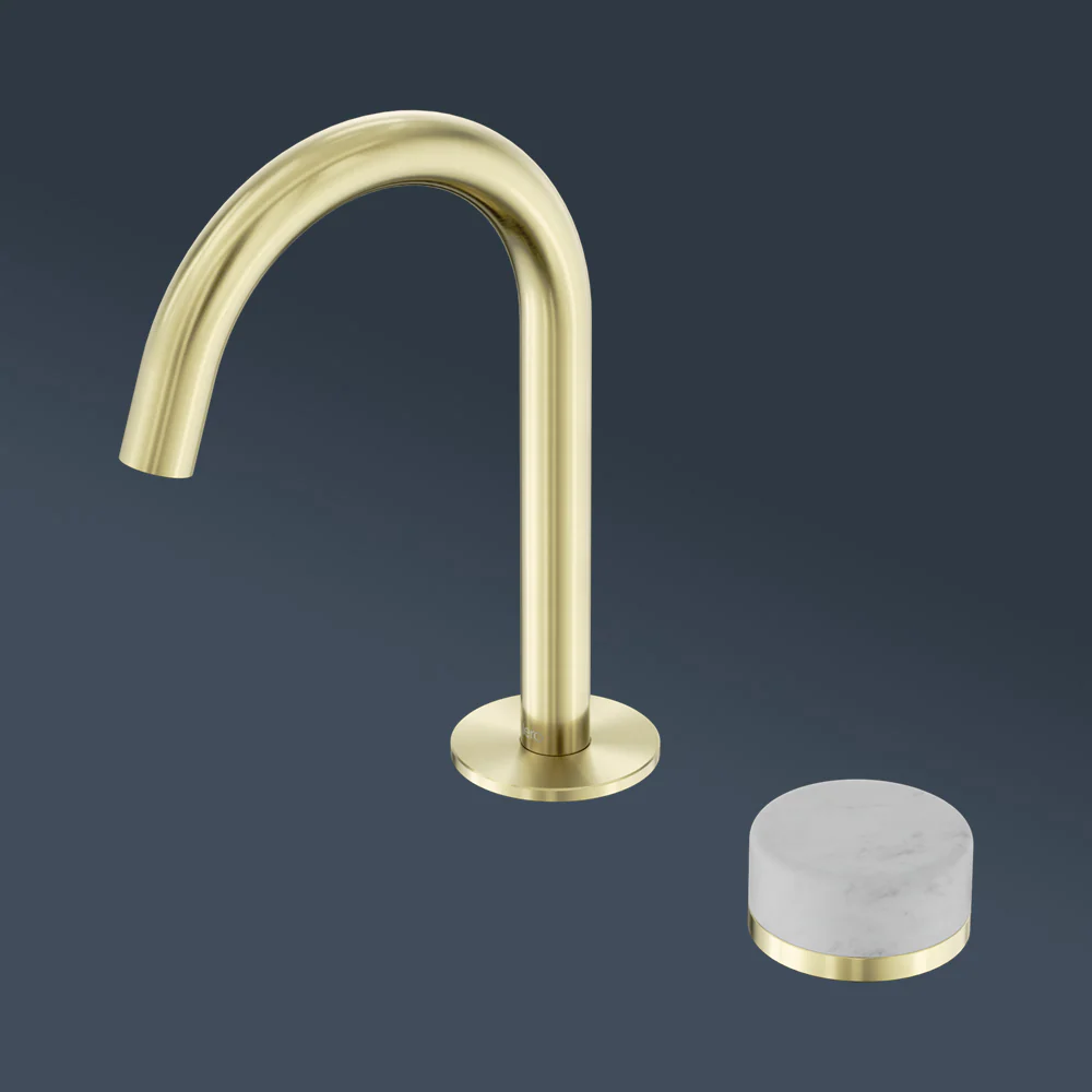 Nero Serenity Progressive Basin Mixer Arc Spout With Carrara Handle Brushed Gold - Image 2