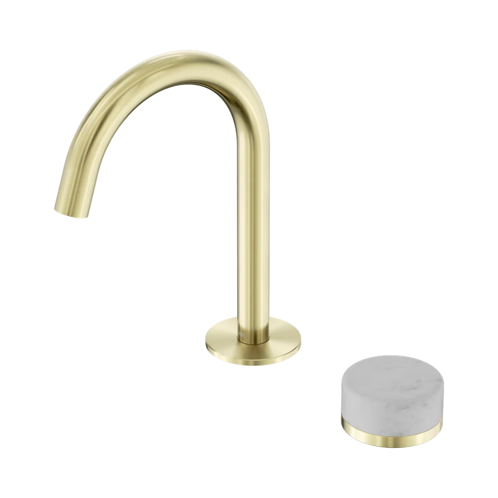 Nero Serenity Progressive Basin Mixer Arc Spout With Carrara Handle Brushed Gold - Image 3