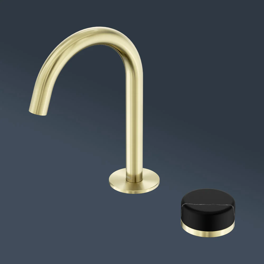 Nero Serenity Progressive Basin Mixer Arc Spout With Marquina Black Handle Brushed Gold - Image 2