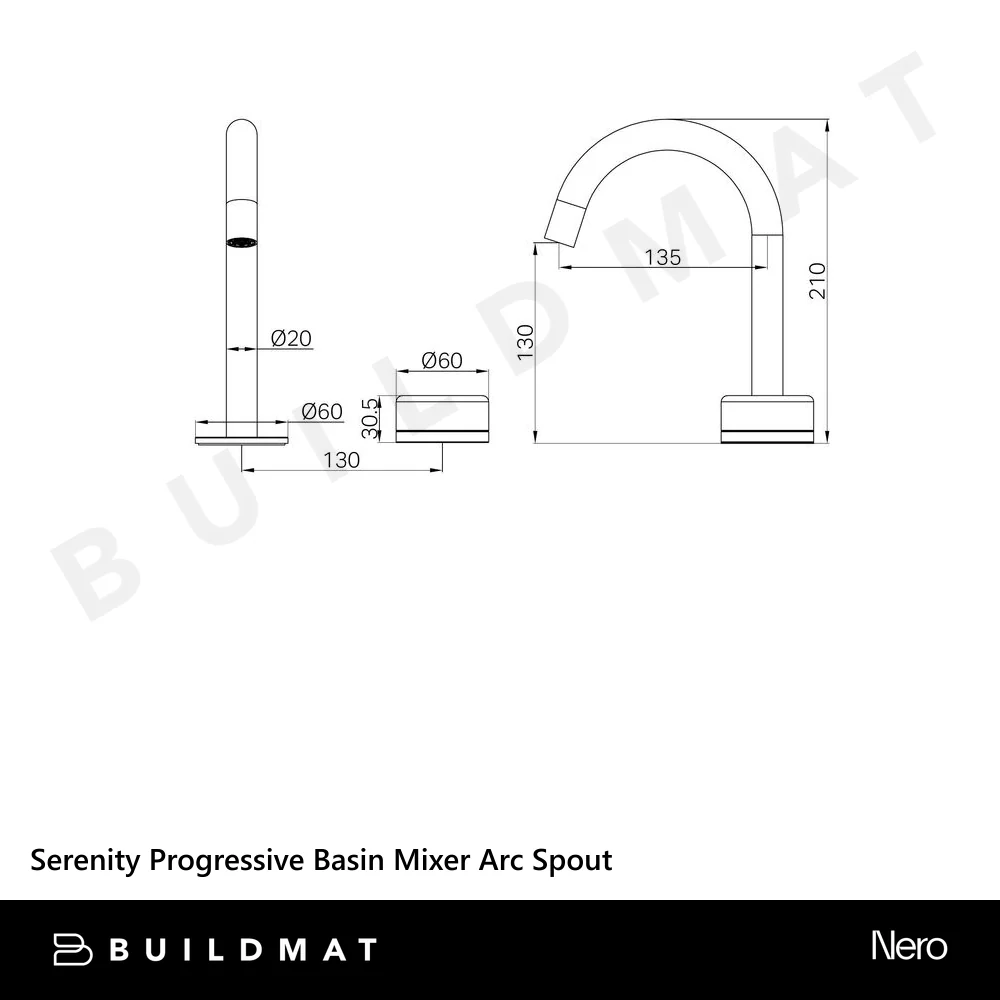 Nero Serenity Progressive Basin Mixer Arc Spout With Marquina Black Handle Brushed Gold - Image 4
