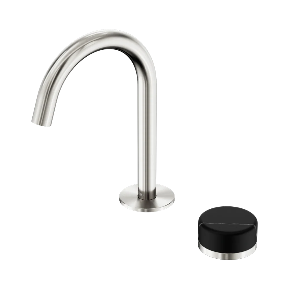 Nero Serenity Progressive Basin Mixer Arc Spout With Marquina Black Handle Brushed Nickel - Image 3