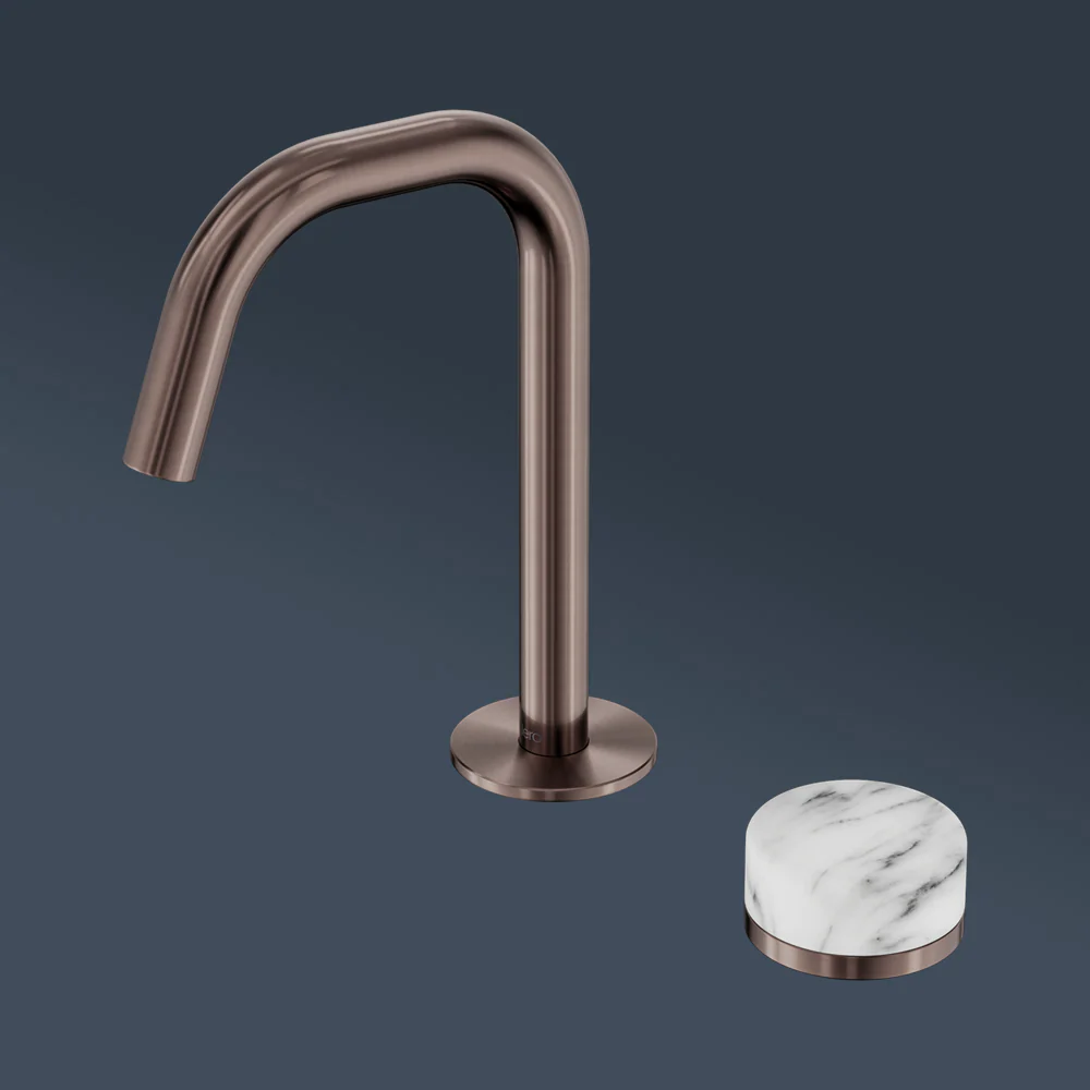 Nero Serenity Progressive Basin Mixer Edge Spout With Arabescato Corchia Handle Brushed Bronze - Image 2