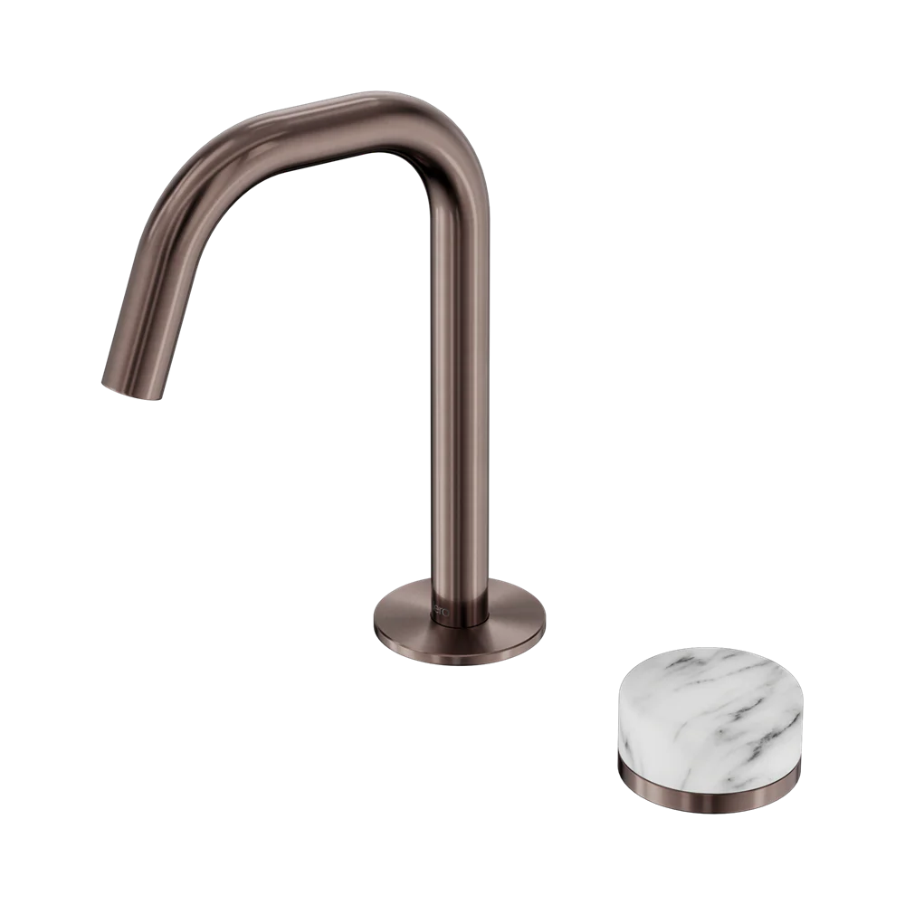 Nero Serenity Progressive Basin Mixer Edge Spout With Arabescato Corchia Handle Brushed Bronze - Image 3