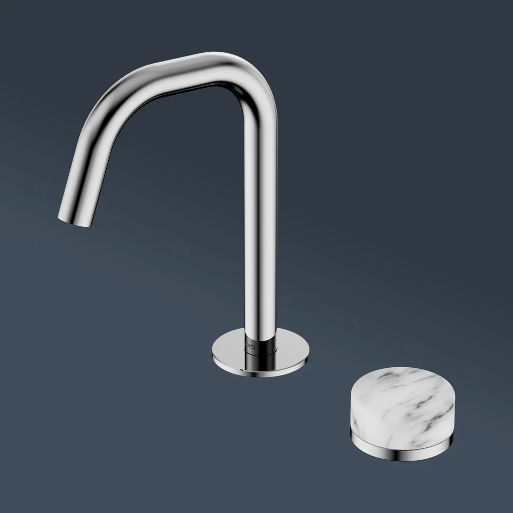 Nero Serenity Progressive Basin Mixer Edge Spout With Arabescato Corchia Handle Chrome - Image 2