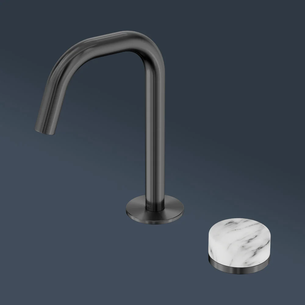 Nero Serenity Progressive Basin Mixer Edge Spout With Arabescato Corchia Handle Gunmetal - Image 2