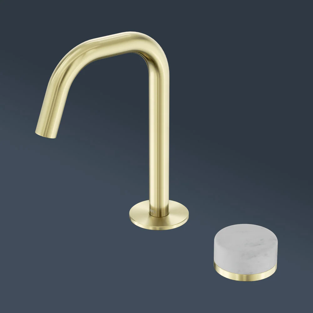 Nero Serenity Progressive Basin Mixer Edge Spout With Carrara Handle Brushed Gold - Image 2