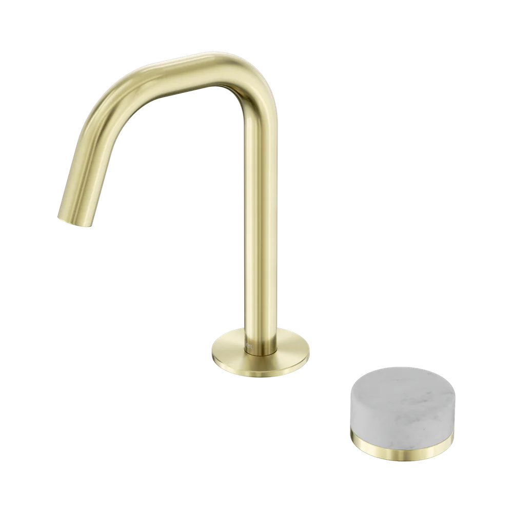 Nero Serenity Progressive Basin Mixer Edge Spout With Carrara Handle Brushed Gold - Image 3