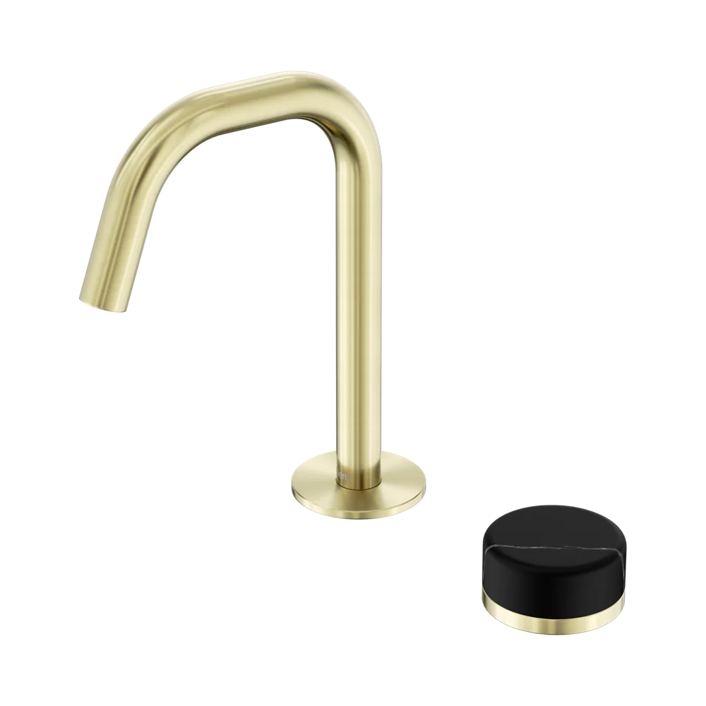 Nero Serenity Progressive Basin Mixer Edge Spout With Marquina Black Handle Brushed Gold