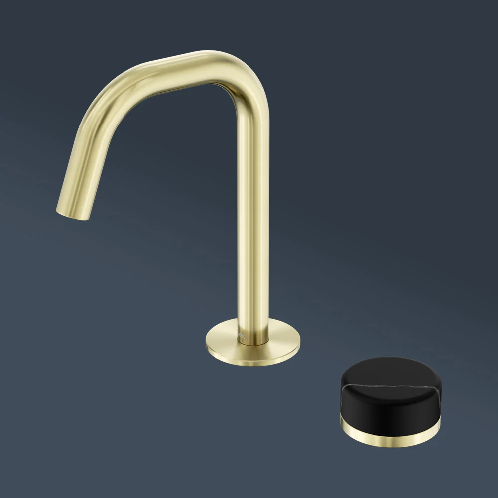 Nero Serenity Progressive Basin Mixer Edge Spout With Marquina Black Handle Brushed Gold - Image 2