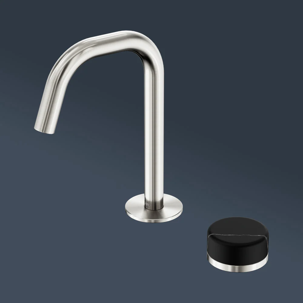 Nero Serenity Progressive Basin Mixer Edge Spout With Marquina Black Handle Brushed Nickel - Image 2