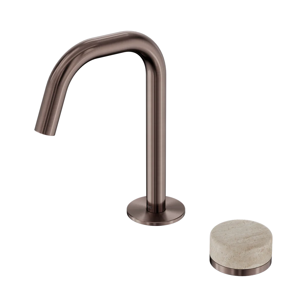 Nero Serenity Progressive Basin Mixer Edge Spout With Rome Travertine Handle Brushed Bronze - Image 3