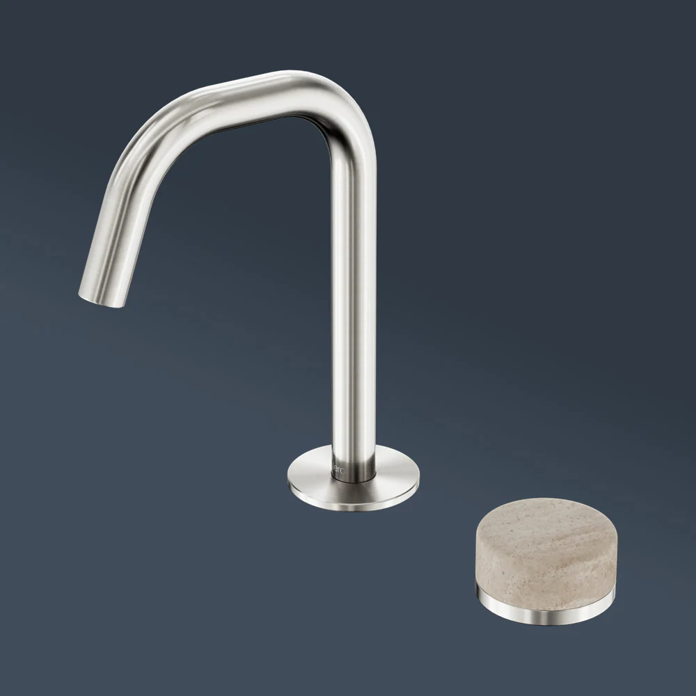 Nero Serenity Progressive Basin Mixer Edge Spout With Rome Travertine Handle Brushed Nickel - Image 2