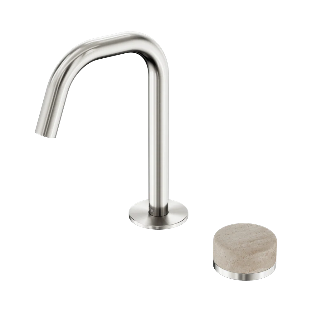 Nero Serenity Progressive Basin Mixer Edge Spout With Rome Travertine Handle Brushed Nickel - Image 3