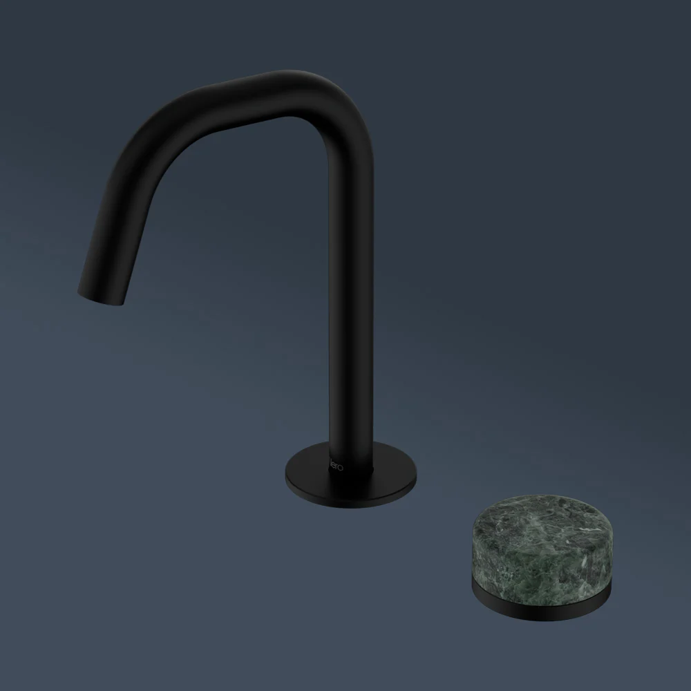 Nero Serenity Progressive Basin Mixer Edge Spout With Verde Alpi Handle Matte Black - Image 2