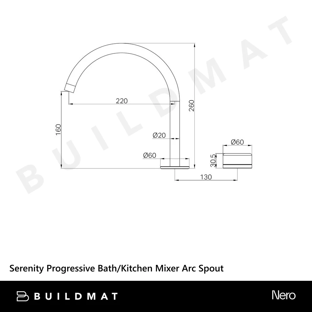 Nero Serenity Progressive Bath/Kitchen Mixer Arc Spout With Carrara Handle Brushed Bronze - Image 4