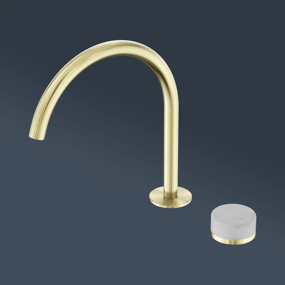 Nero Serenity Progressive Bath/Kitchen Mixer Arc Spout With Carrara Handle Brushed Gold - Image 2