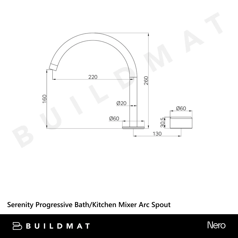 Nero Serenity Progressive Bath/Kitchen Mixer Arc Spout With Metal Handle Brushed Bronze - Image 4