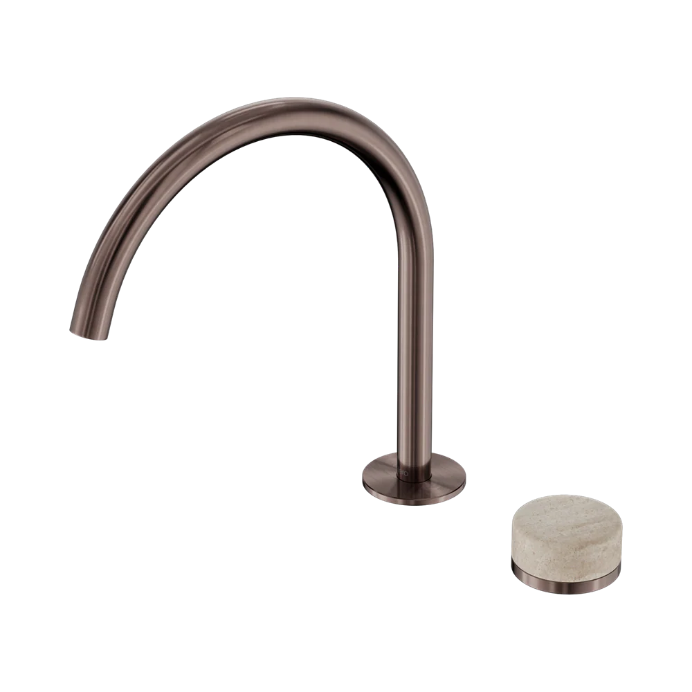 Nero Serenity Progressive Bath/Kitchen Mixer Arc Spout With Rome Travertine Handle Brushed Bronze - Image 3