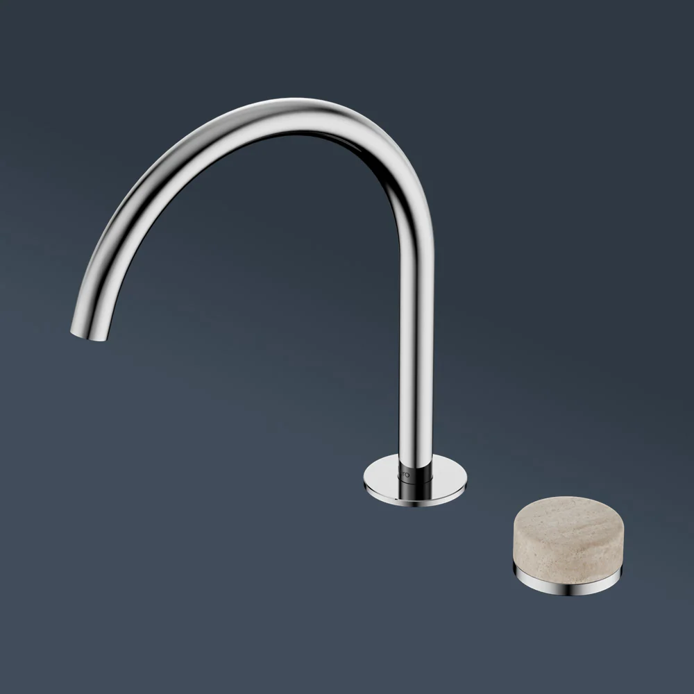Nero Serenity Progressive Bath/Kitchen Mixer Arc Spout With Rome Travertine Handle Chrome - Image 2