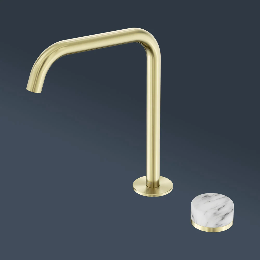 Nero Serenity Progressive Bath/Kitchen Mixer Edge Spout With Arabescato Corchia Handle Brushed Gold - Image 2