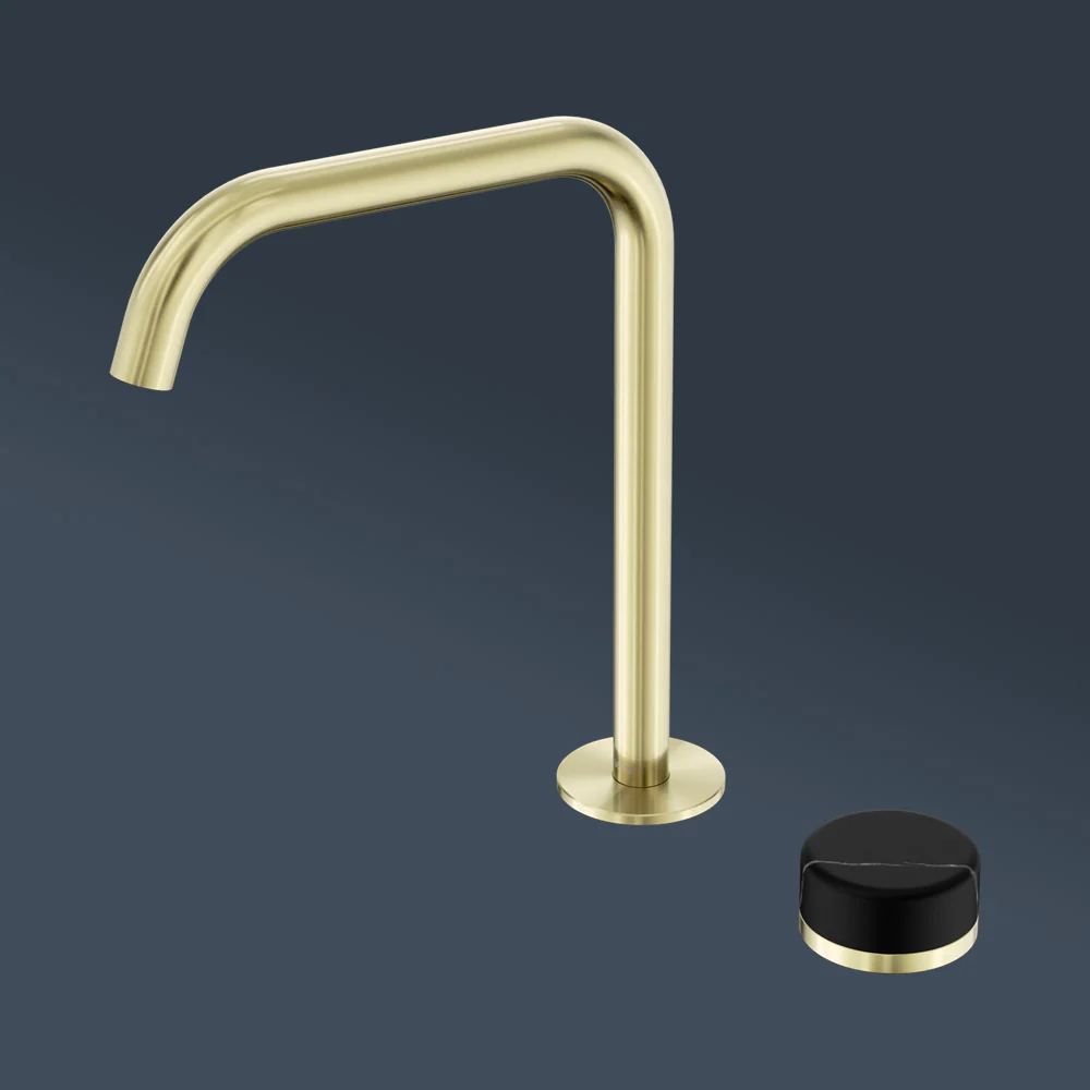 Nero Serenity Progressive Bath/Kitchen Mixer Edge Spout With Marquina Black Handle Brushed Gold - Image 2