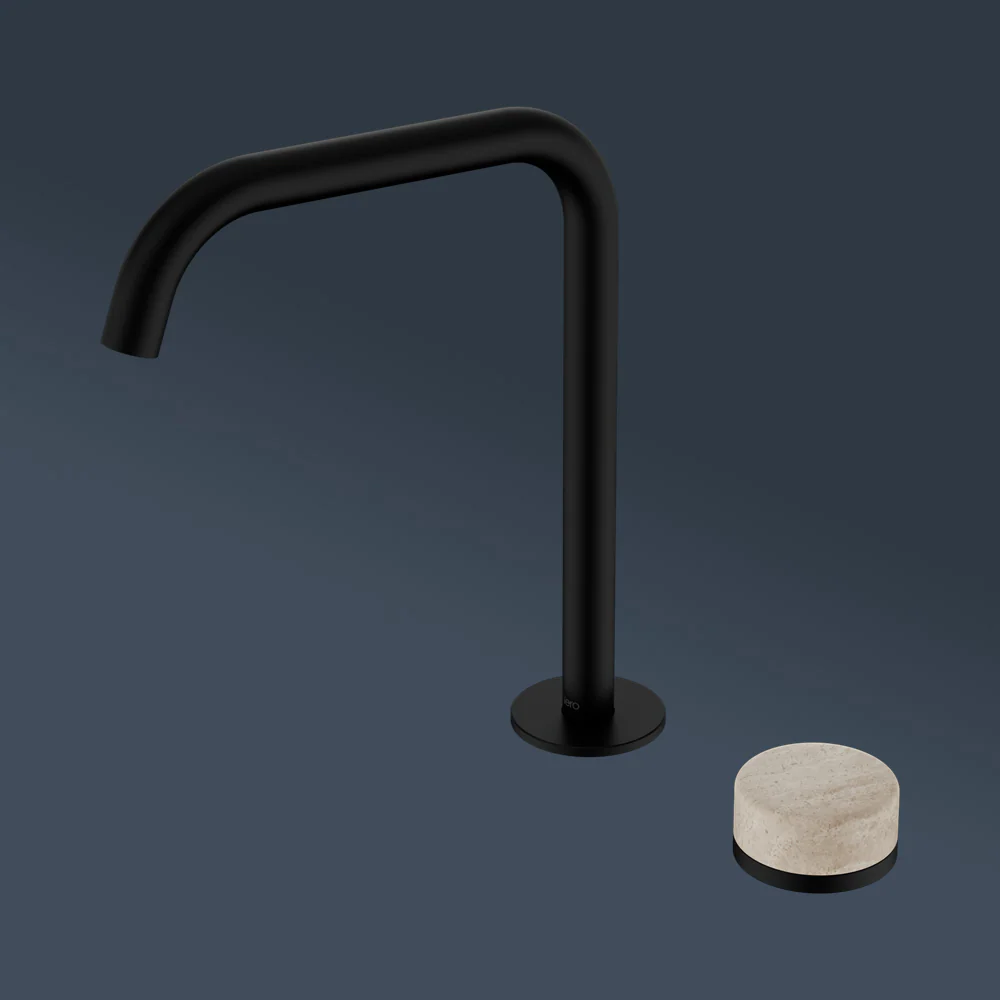 Nero Serenity Progressive Bath/Kitchen Mixer Edge Spout With Rome Travertine Handle Matte Black - Image 2
