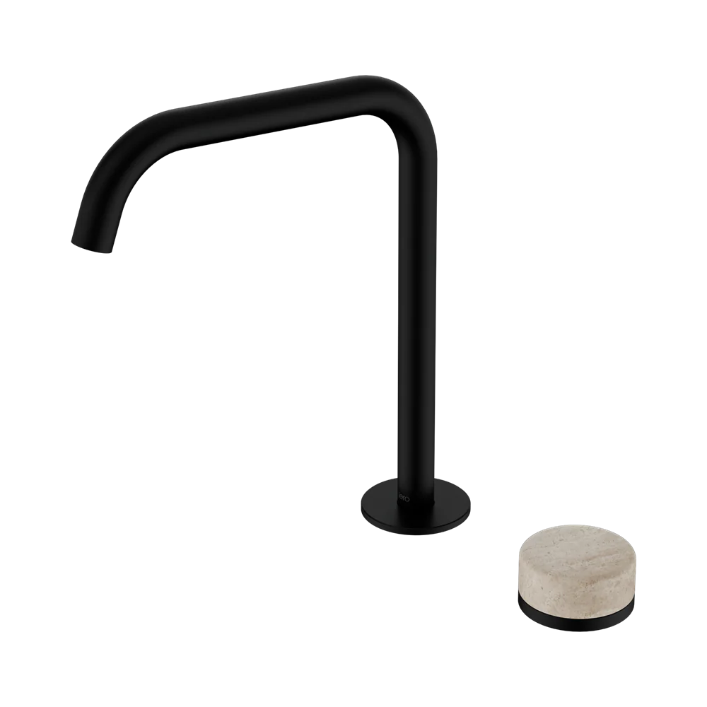 Nero Serenity Progressive Bath/Kitchen Mixer Edge Spout With Rome Travertine Handle Matte Black - Image 3