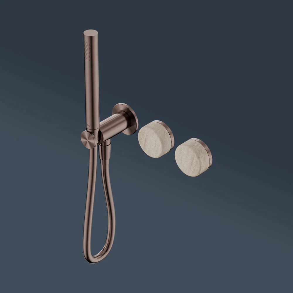 Nero Serenity Progressive Shower System With Rome Travertine Handle And Slim Shower Brushed Bronze - Image 2