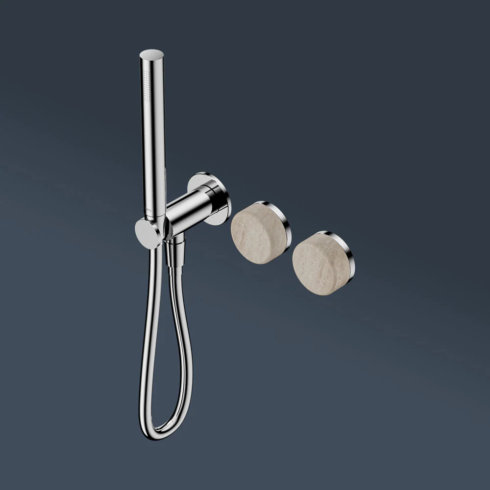 Nero Serenity Progressive Shower System With Rome Travertine Handle And Slim Shower Chrome - Image 2