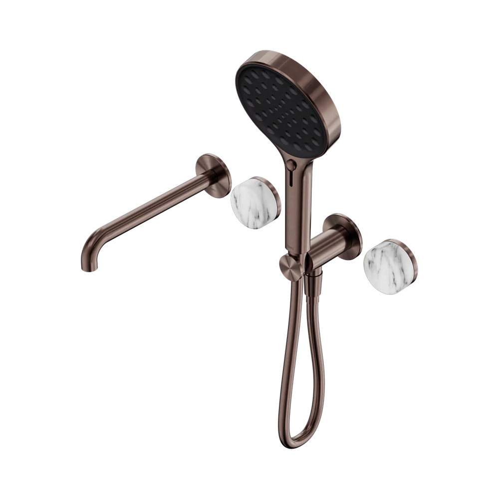 Nero Serenity Progressive Shower System With Spout With Arabescato Corchia Handle And Serenity Hand Shower Brushed Bronze - Image 3