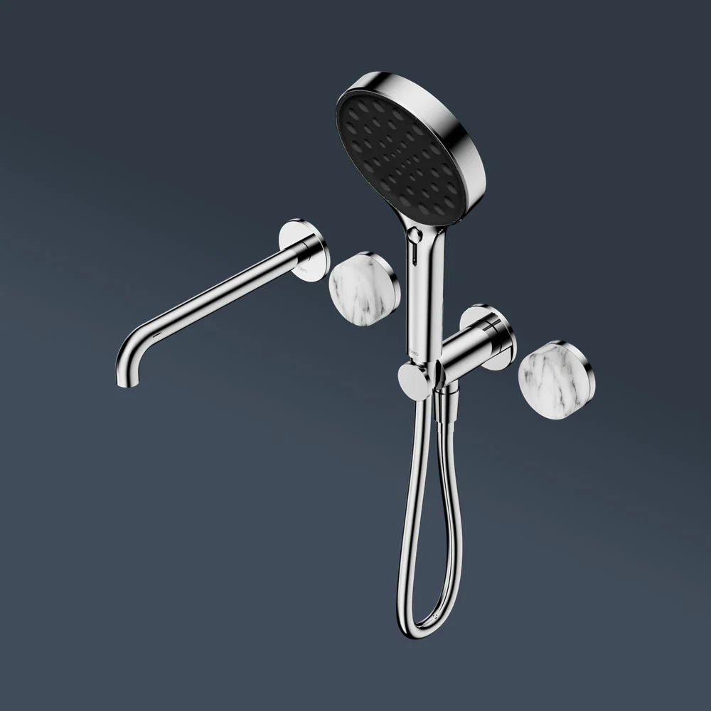 Nero Serenity Progressive Shower System With Spout With Arabescato Corchia Handle And Serenity Hand Shower Chrome - Image 2
