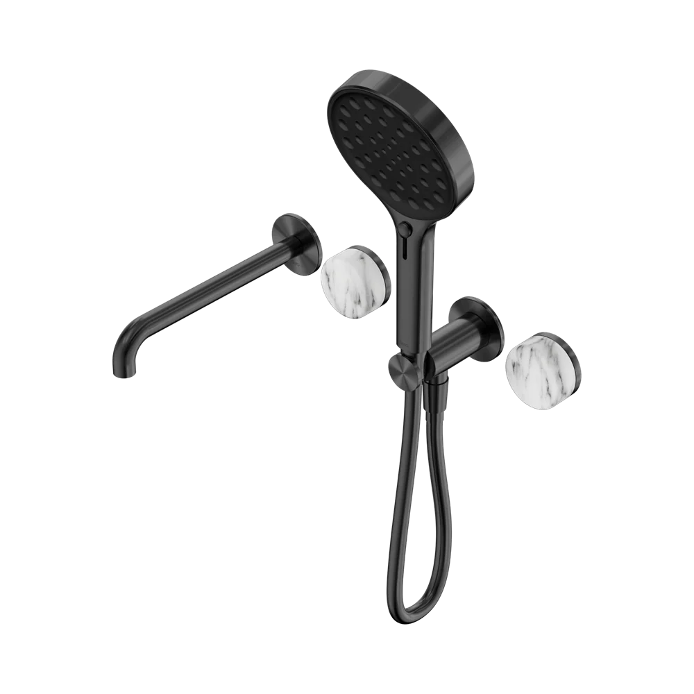 Nero Serenity Progressive Shower System With Spout With Arabescato Corchia Handle And Serenity Hand Shower Gunmetal