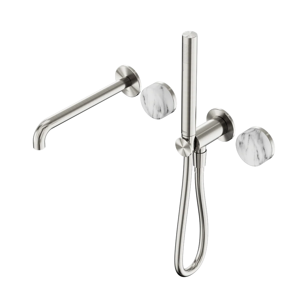 Nero Serenity Progressive Shower System With Spout With Arabescato Corchia Handle And Slim Shower Brushed Nickel - Image 3