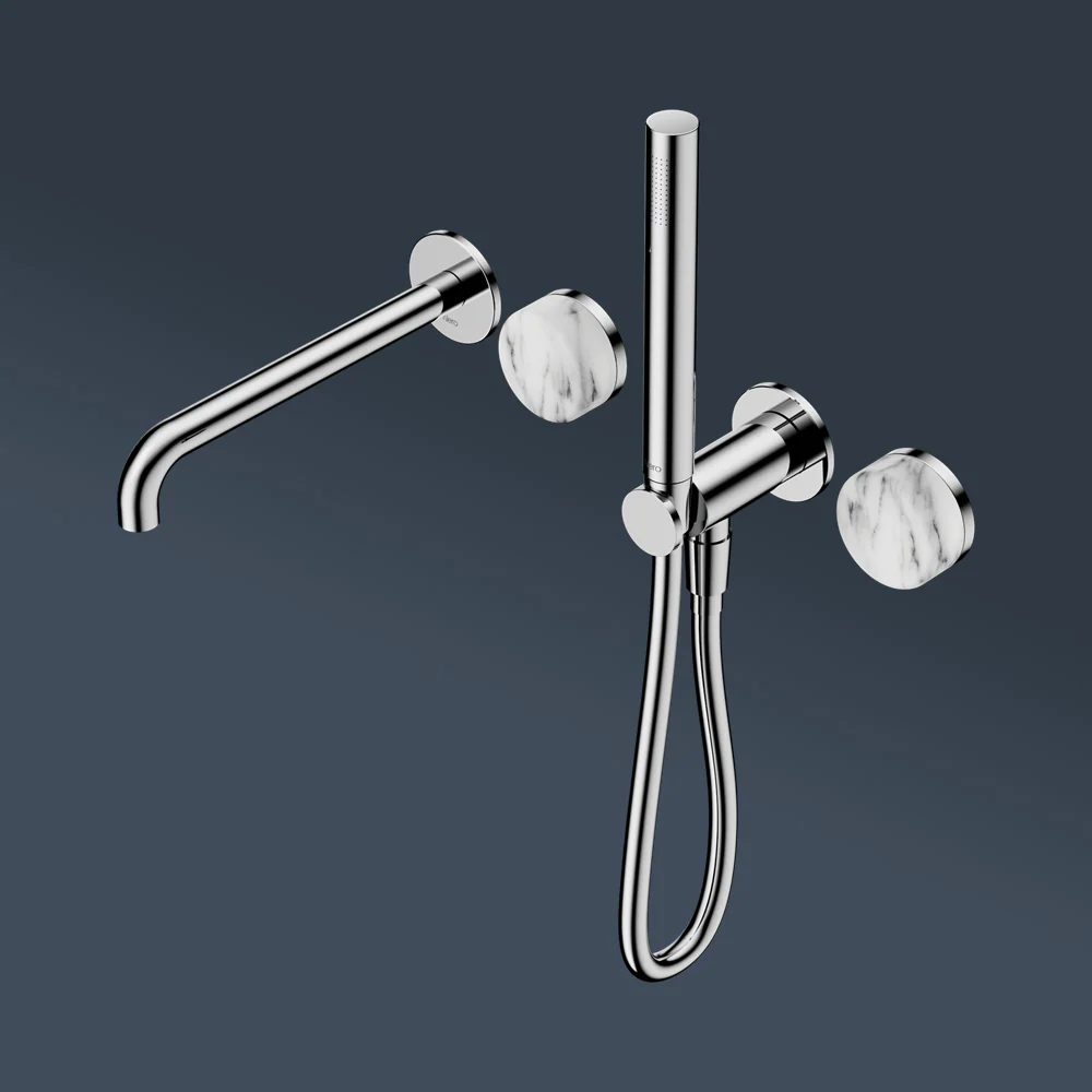 Nero Serenity Progressive Shower System With Spout With Arabescato Corchia Handle And Slim Shower Chrome - Image 2