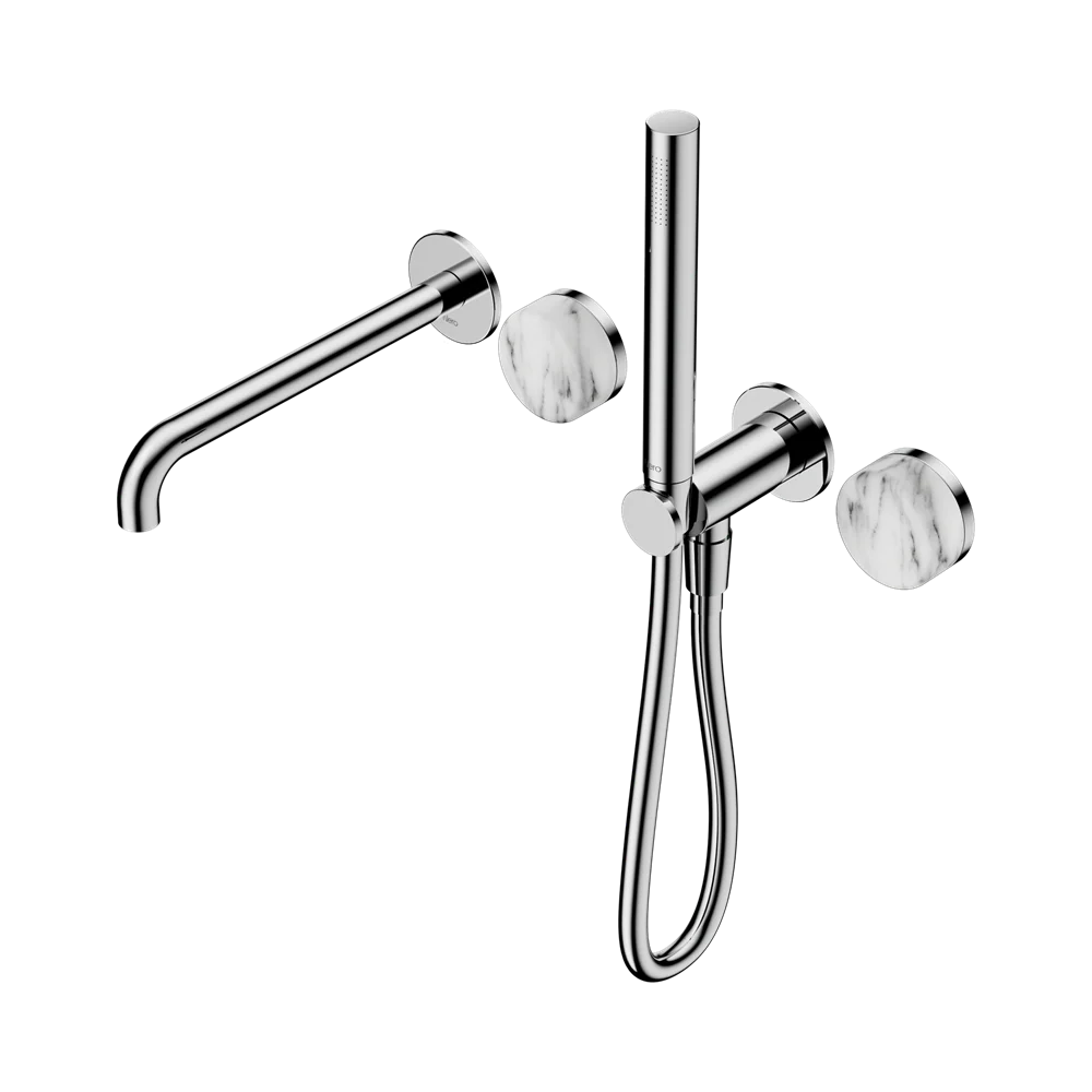 Nero Serenity Progressive Shower System With Spout With Arabescato Corchia Handle And Slim Shower Chrome - Image 3