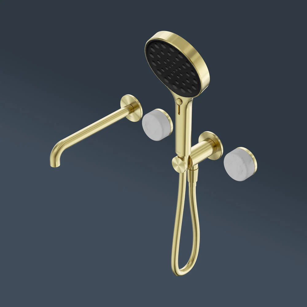 Nero Serenity Progressive Shower System With Spout With Carrara Handle And Serenity Hand Shower Brushed Gold - Image 2