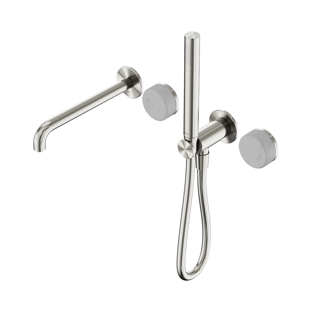 Nero Serenity Progressive Shower System With Spout With Carrara Handle And Slim Shower Brushed Nickel